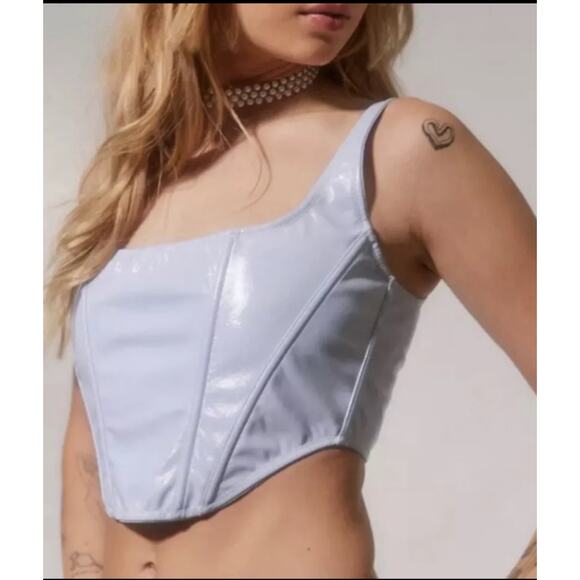 URBAN OUTFITTERS OUT FROM UNDER Lovestruck Patent Faux Leather  Corset Crop Top - Picture 1 of 7